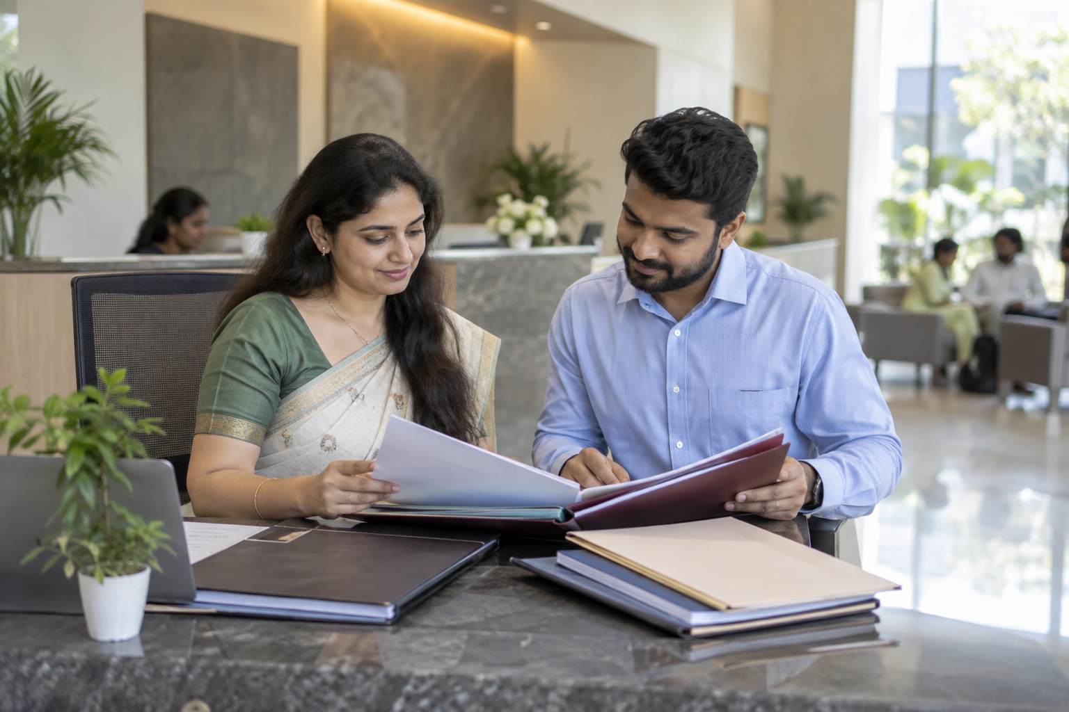 Indian institute colleagues reviewing verification documents